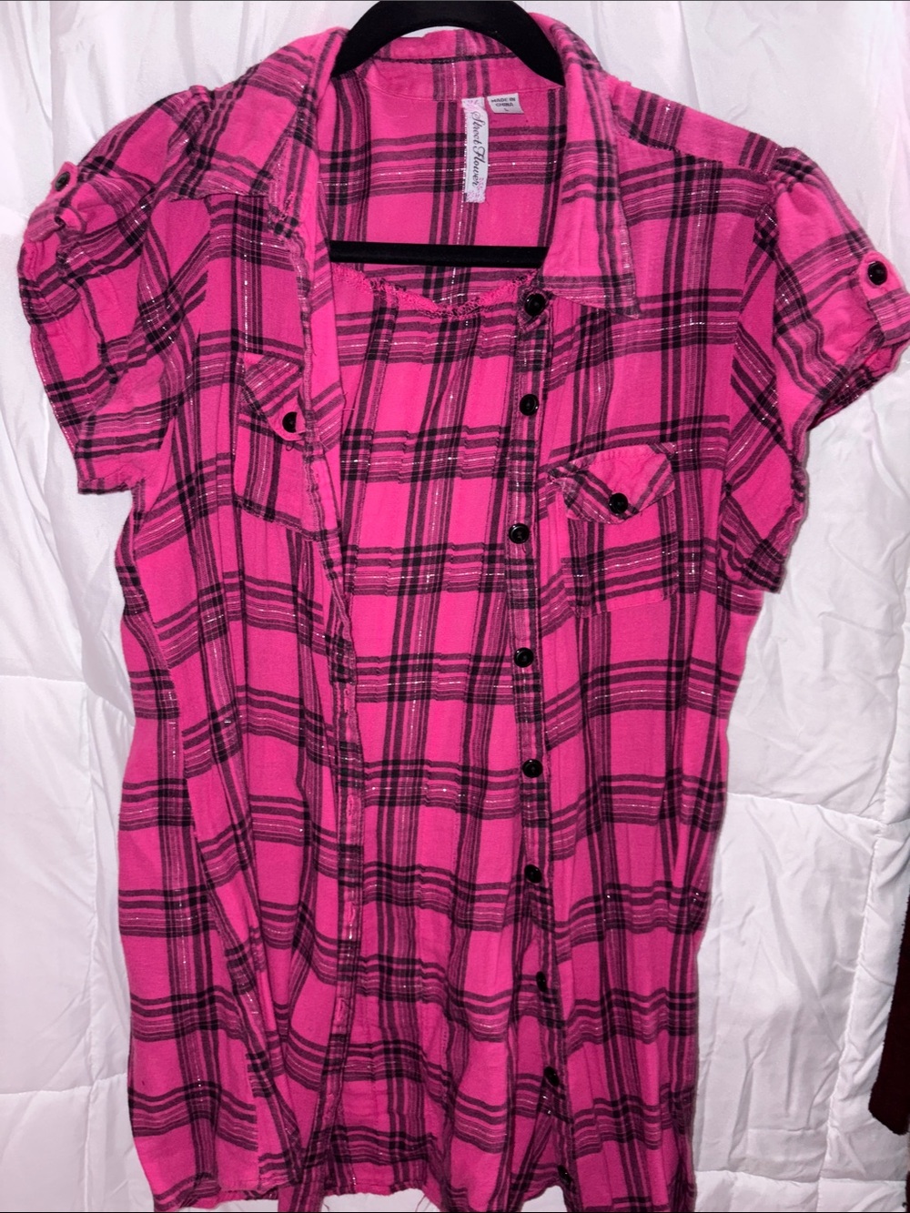 Bright Pink Plaid Short-Sleeve Button-Down Shirt